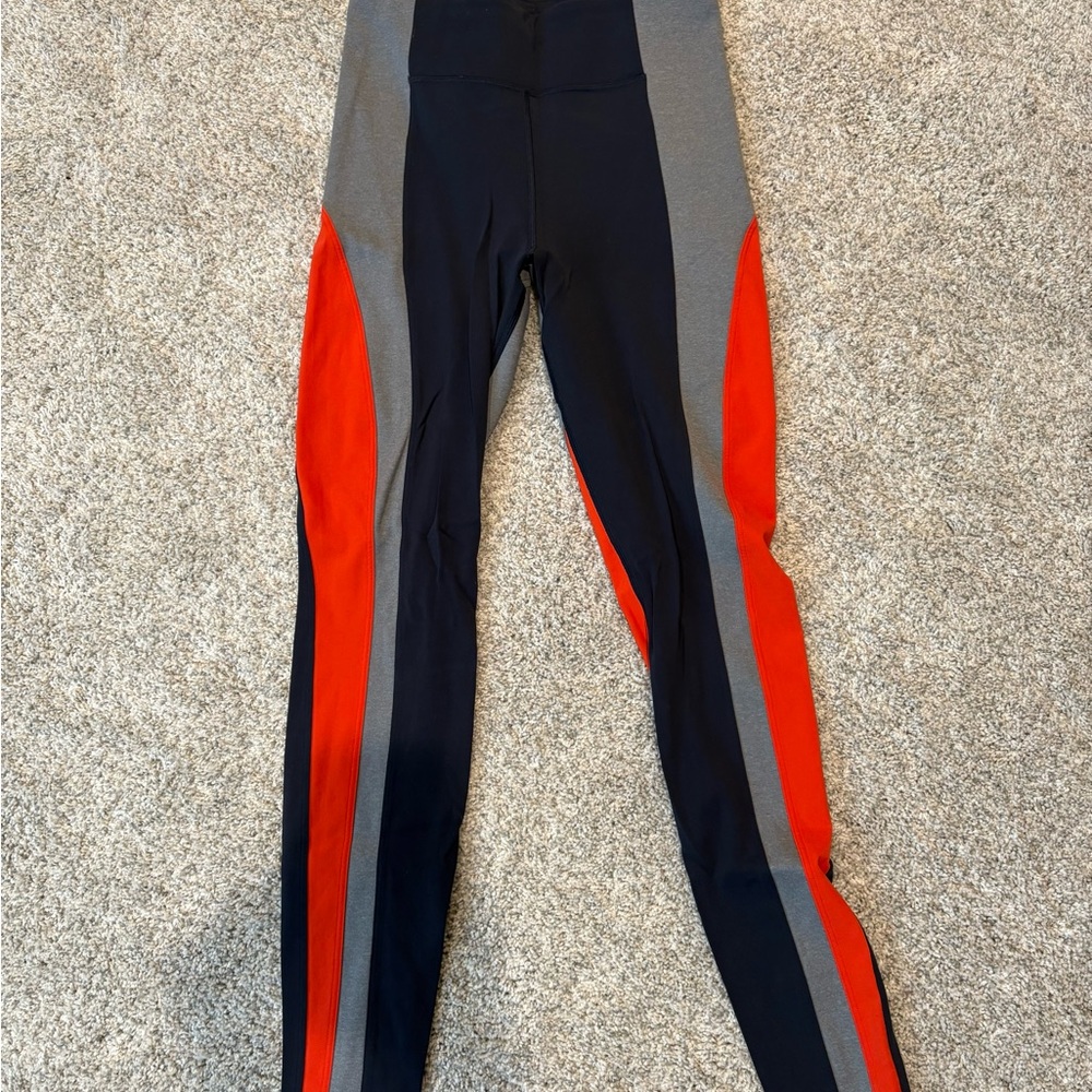 Athleta Colorblock Leggings in Blue, Gray, and Orange